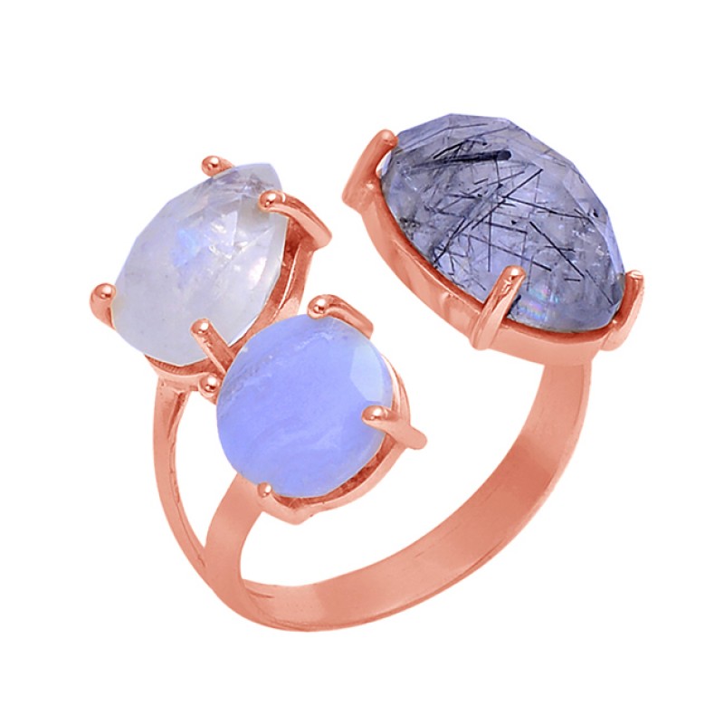 Prong Setting Moonstone Rutile Quartz 925 Sterling Silver Jewelry Wholesale Ring