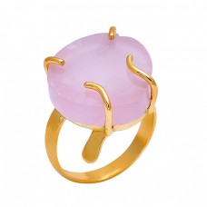 Fancy Shape Rose Chalcedony Gemstone 925 Silver Jewelry Gold Plated Ring