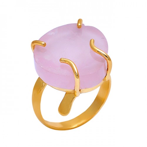 Fancy Shape Rose Chalcedony Gemstone 925 Silver Jewelry Gold Plated Ring