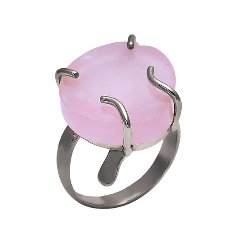 Fancy Shape Rose Chalcedony Gemstone 925 Silver Jewelry Gold Plated Ring