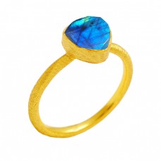 Triangle Shape Labradorite Gemstone 925 Sterling Silver Gold Plated Ring Jewelry