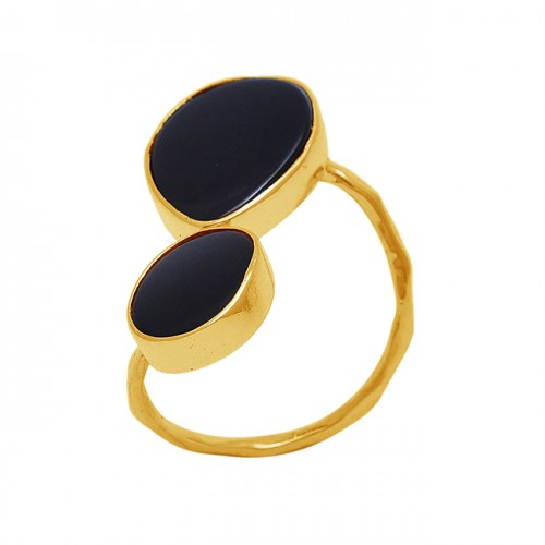 Black Onyx Gemstone 925 Sterling Silver Jewelry Gold Plated Band Designer Ring