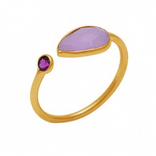 Bezel Setting Rose Chalcedony Pink Quartz Gemstone 925 Silver Ring Jewelry