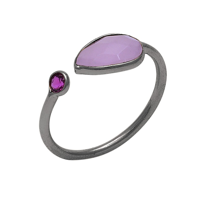 Bezel Setting Rose Chalcedony Pink Quartz Gemstone 925 Silver Ring Jewelry