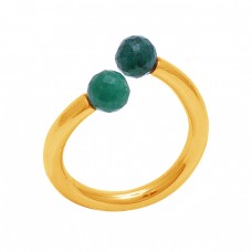 Round Balls Shape Emerald Gemstone 925 Sterling Silver Jewelry Gold Plated Ring