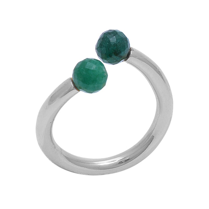 Round Balls Shape Emerald Gemstone 925 Sterling Silver Jewelry Gold Plated Ring