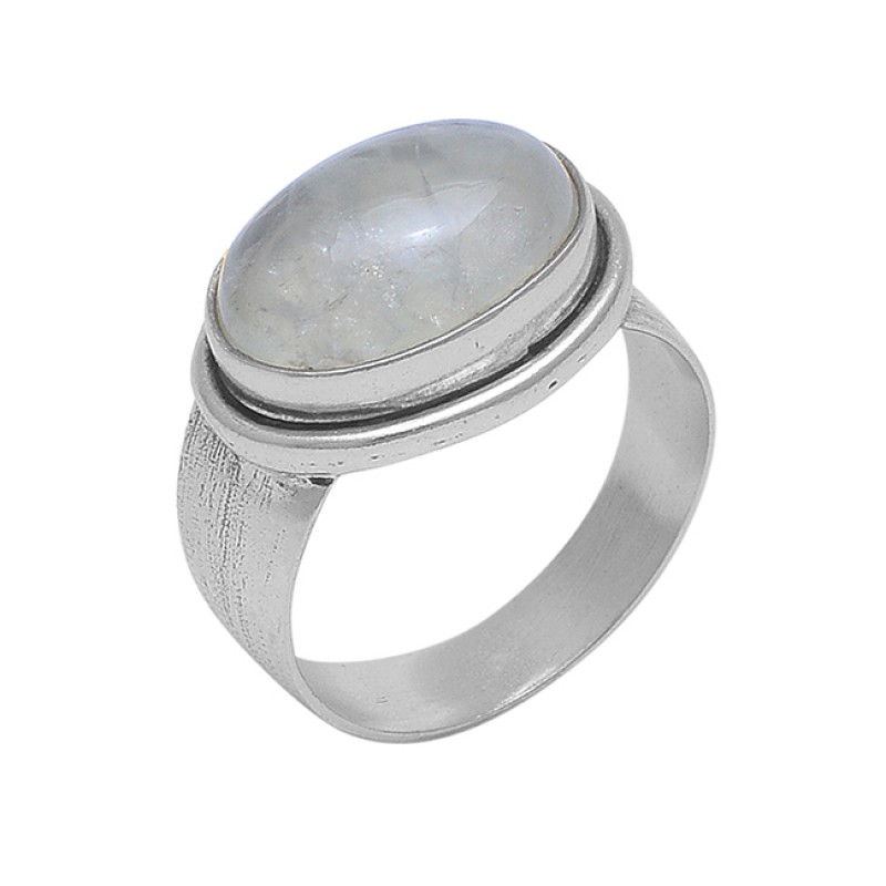 Oval Shape Prehnite Chalcedony Gemstone 925 Sterling Silver Jewelry Ring