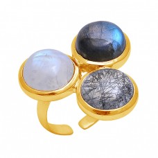 Round Shape Gemstone 925 Sterling Silver Jewelry Gold Plated Designer Ring