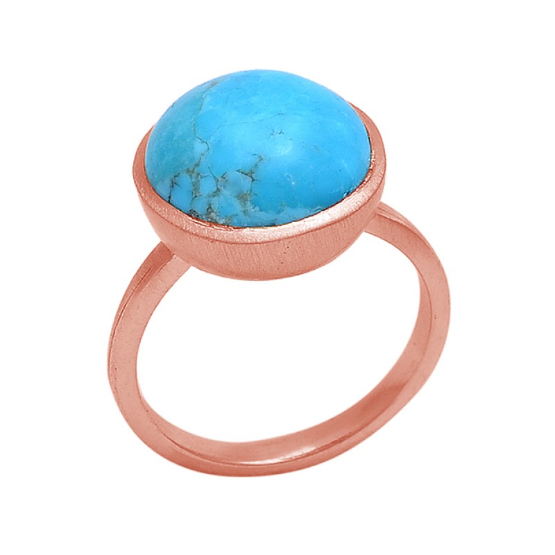 Round Shape Turquoise Gemstone 925 Silver Jewelry Gold Plated Ring