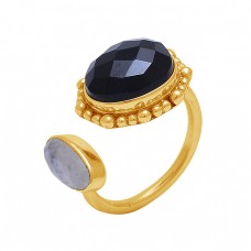 Black Onyx Moonstone 925 Sterling Silver Jewelry Gold Plated Wholesale Ring
