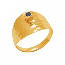 Hammered Designer Round Shape Black Onyx Gemstone Gold Plated Ring