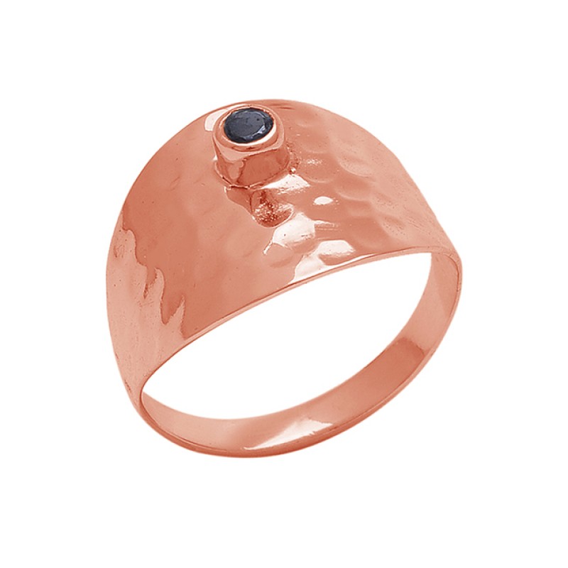 Hammered Designer Round Shape Black Onyx Gemstone Gold Plated Ring