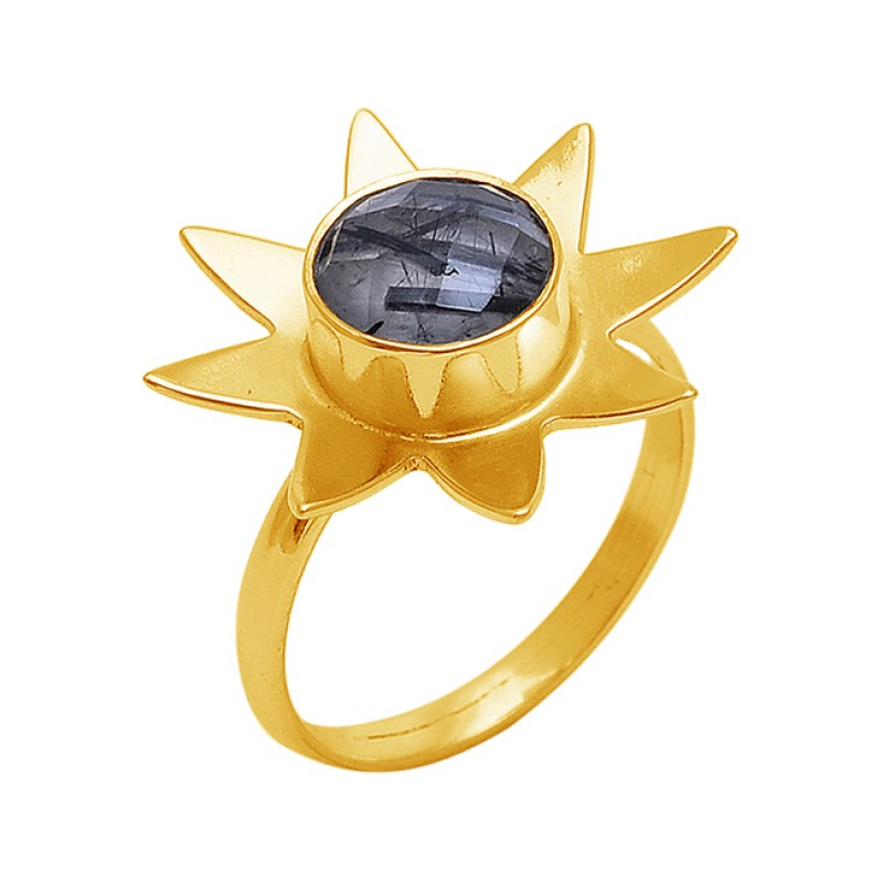 
									Round Shape Black Rutile Quartz Gemstone 925 Silver Jewelry Ring : Price $11.50