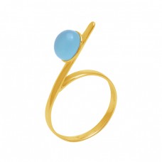 Round Shape Aqua Chalcedony Gemstone 925 Sterling Silver Jewelry Ring