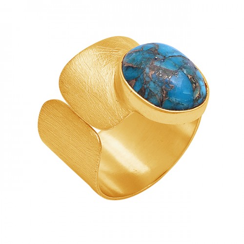 Oval Shape Blue Copper Turquoise Gemstone 925 Silver Jewelry Ring