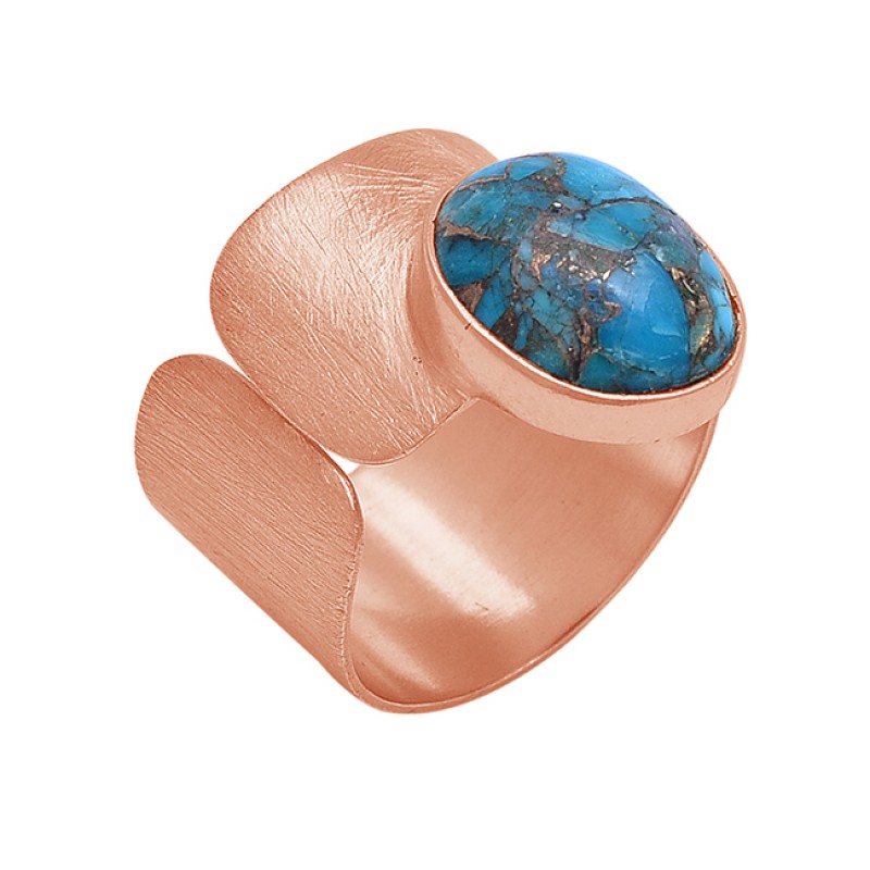 Oval Shape Blue Copper Turquoise Gemstone 925 Silver Jewelry Ring