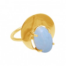 925 Sterling Silver Jewelry Oval Aquamarine Gemstone Gold Plated Ring