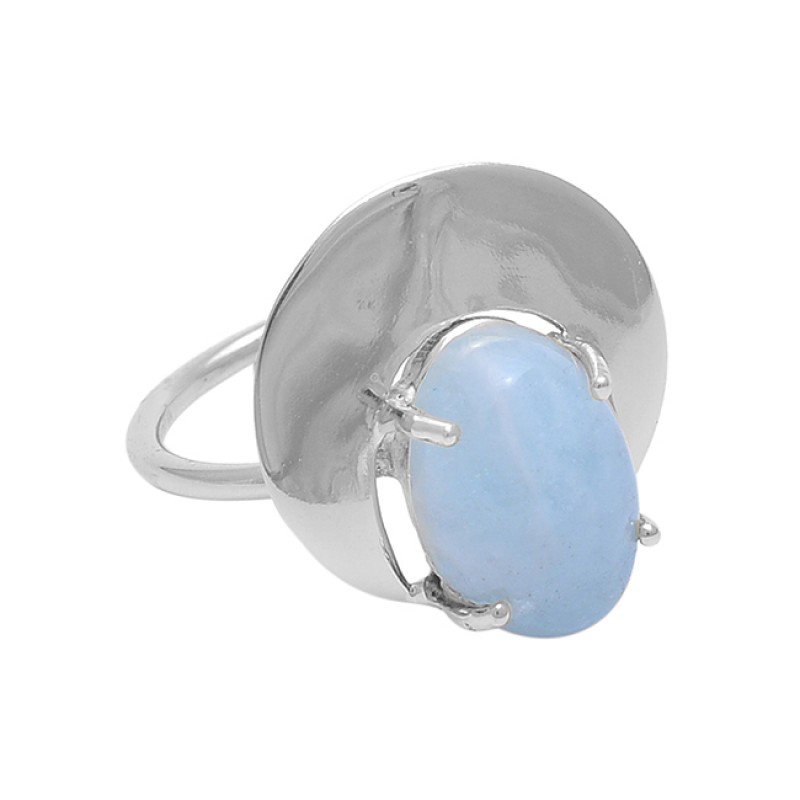 925 Sterling Silver Jewelry Oval Aquamarine Gemstone Gold Plated Ring