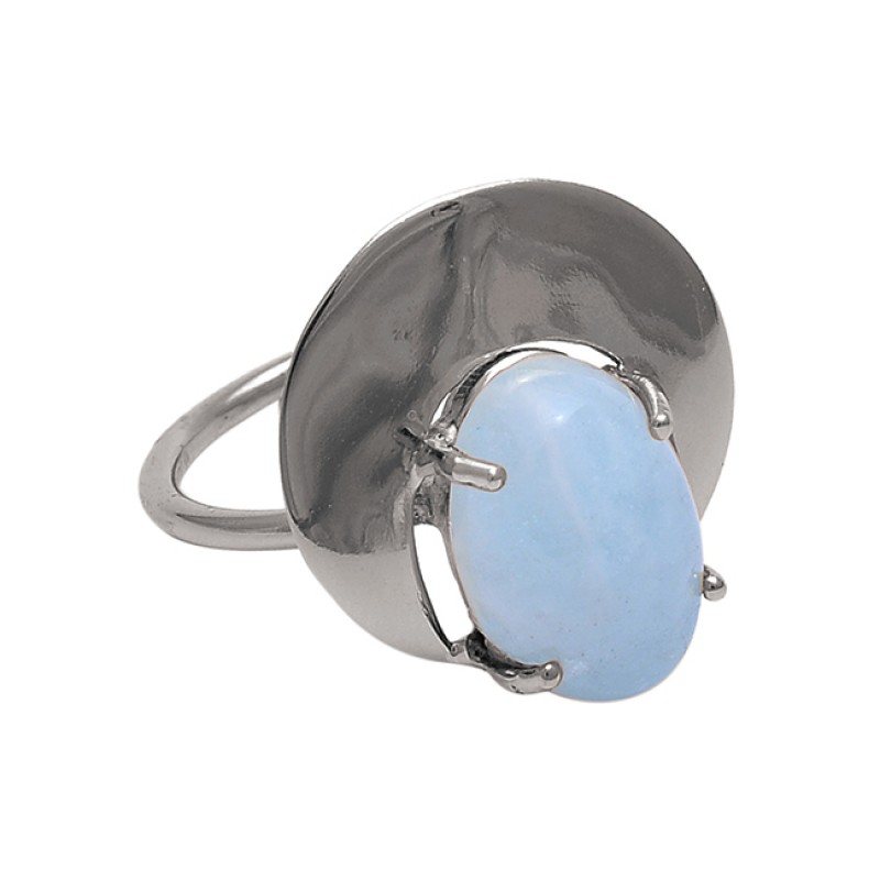 925 Sterling Silver Jewelry Oval Aquamarine Gemstone Gold Plated Ring