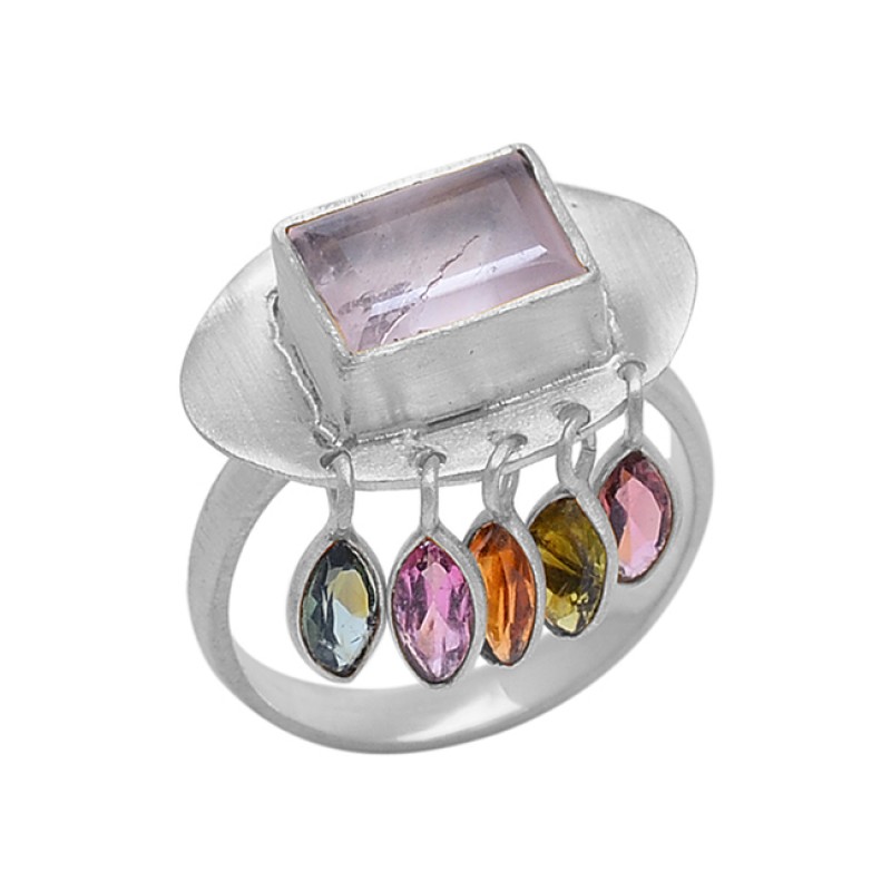 Peridot Garnet Rose Quartz Gemstone 925 Sterling Silver Jewelry Ring