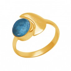 Round Shape Apatite Gemstone 925 Sterling Silver Jewelry Gold Plated Ring