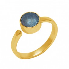 Round Shape Apatite Gemstone 925 Sterling Silver Jewelry Gold Plated Ring