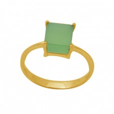 Square Shape Prehnite Chalcedony  Gemstone 925 Sterling Silver Jewelry Gold Plated Ring