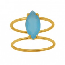 Marquise Shape Blue Chalcedony  Gemstone 925 Sterling Silver Jewelry Gold Plated Ring