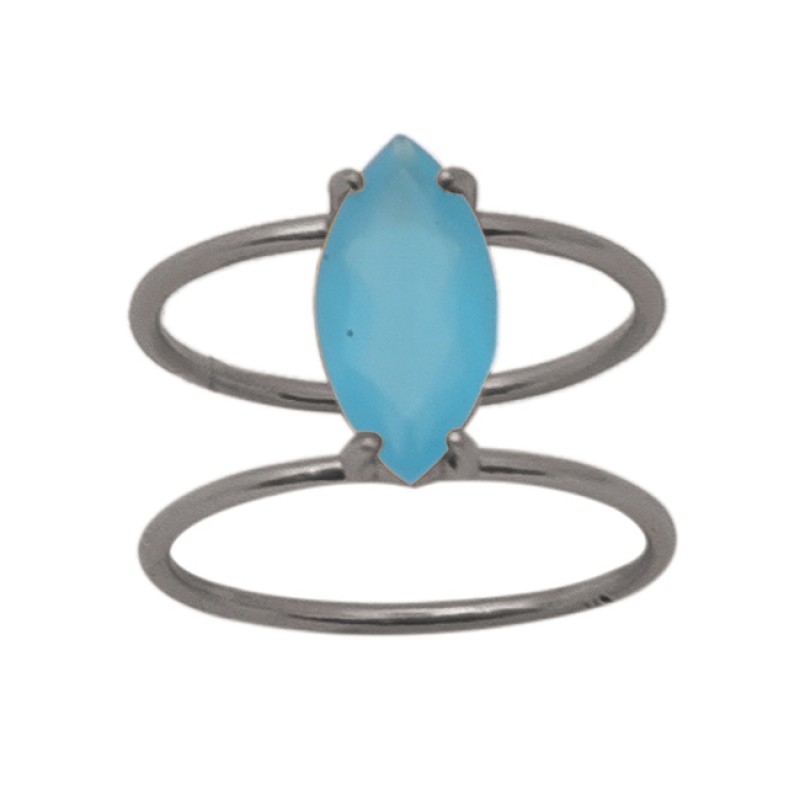 Marquise Shape Blue Chalcedony  Gemstone 925 Sterling Silver Jewelry Gold Plated Ring