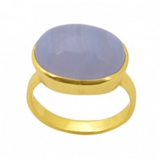 Oval Shape Blue Lace Agate Gemstone 925 Sterling Silver Jewelry Gold Plated Ring