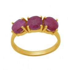 Round Shape Ruby   Gemstone 925 Sterling Silver Jewelry Gold Plated Ring