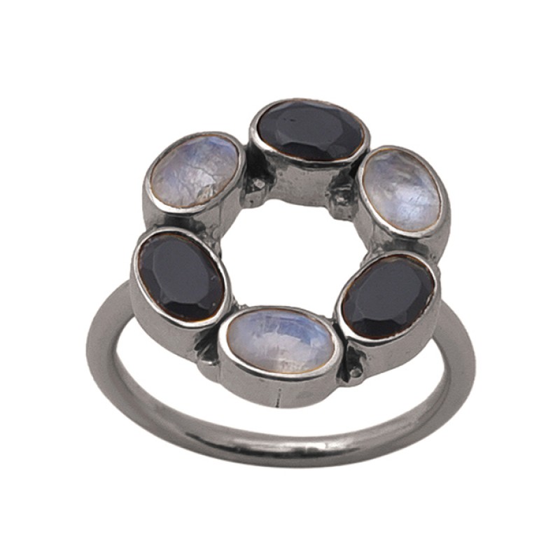 Oval Shape Moonstone Onyx  Gemstone 925 Sterling Silver Jewelry Gold Plated Ring