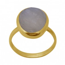 Oval Shape Rainbow Moonstone  Gemstone 925 Sterling Silver Jewelry Gold Plated Ring