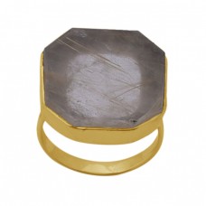 Fancy  Shape Golden Rutile Quartz  Gemstone 925 Sterling Silver Jewelry Gold Plated Ring