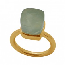 Cushion Shape Prehnite   Gemstone 925 Sterling Silver Jewelry Gold Plated Ring