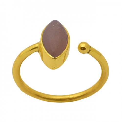 Marquoise Shape Moonstone Gemstone 925 Sterling Silver Jewelry Gold Plated Ring