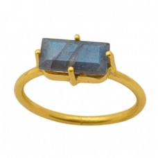 Rectangle  Shape Labradorite   Gemstone 925 Sterling Silver Jewelry Gold Plated Ring