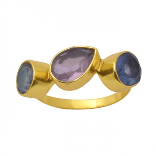 Oval Pear Round Shape Tanzanite Quartz Labradorite   Gemstone 925 Sterling Silver Jewelry Gold Plated Ring
