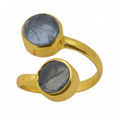 Round  Shape Apatite  Gemstone 925 Sterling Silver Jewelry Gold Plated Ring