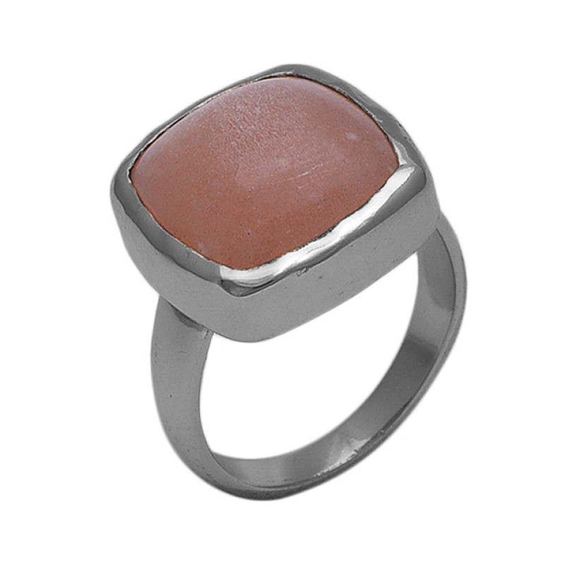 Cushion Shape Peach  Moonstone  Gemstone 925 Sterling Silver Jewelry Gold Plated Ring