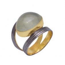 Oval Shape Prehnite  Gemstone 925 Sterling Silver Jewelry Gold Plated Ring