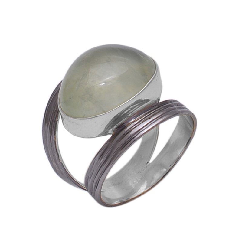 Oval Shape Prehnite  Gemstone 925 Sterling Silver Jewelry Gold Plated Ring