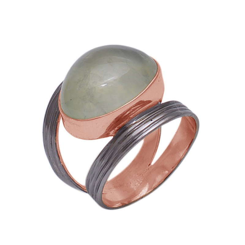 Oval Shape Prehnite  Gemstone 925 Sterling Silver Jewelry Gold Plated Ring