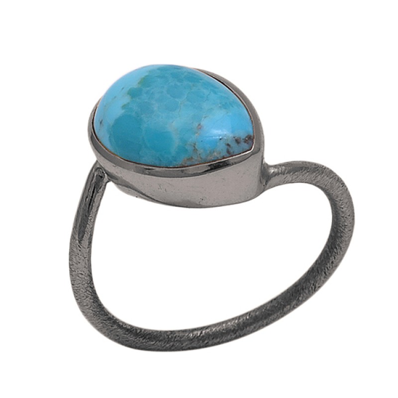 Pear  Shape Larimar  Gemstone 925 Sterling Silver Jewelry Gold Plated Ring