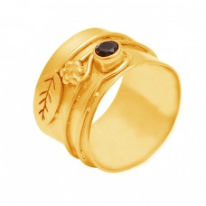 Round Shape Garnet Gemstone 925 Sterling Silver Gold Plated Designer Ring