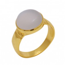Round  Shape White  Moonstone  Gemstone 925 Sterling Silver Jewelry Gold Plated Ring