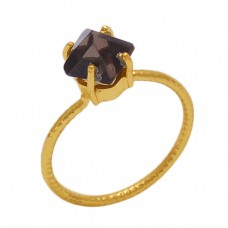 Fancy   Shape Smoky Quartz  Gemstone 925 Sterling Silver Jewelry Gold Plated Ring