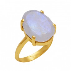 Oval Shape Rainbow Moonstone  Gemstone 925 Sterling Silver Jewelry Gold Plated Ring