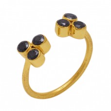 Round  Shape Black Onyx   Gemstone 925 Sterling Silver Jewelry Gold Plated Ring