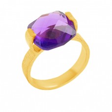 Purple Amethyst Briolette Cushion Gemstone Handmade Designer 925 Sterling Silver Gold Plated Ring 